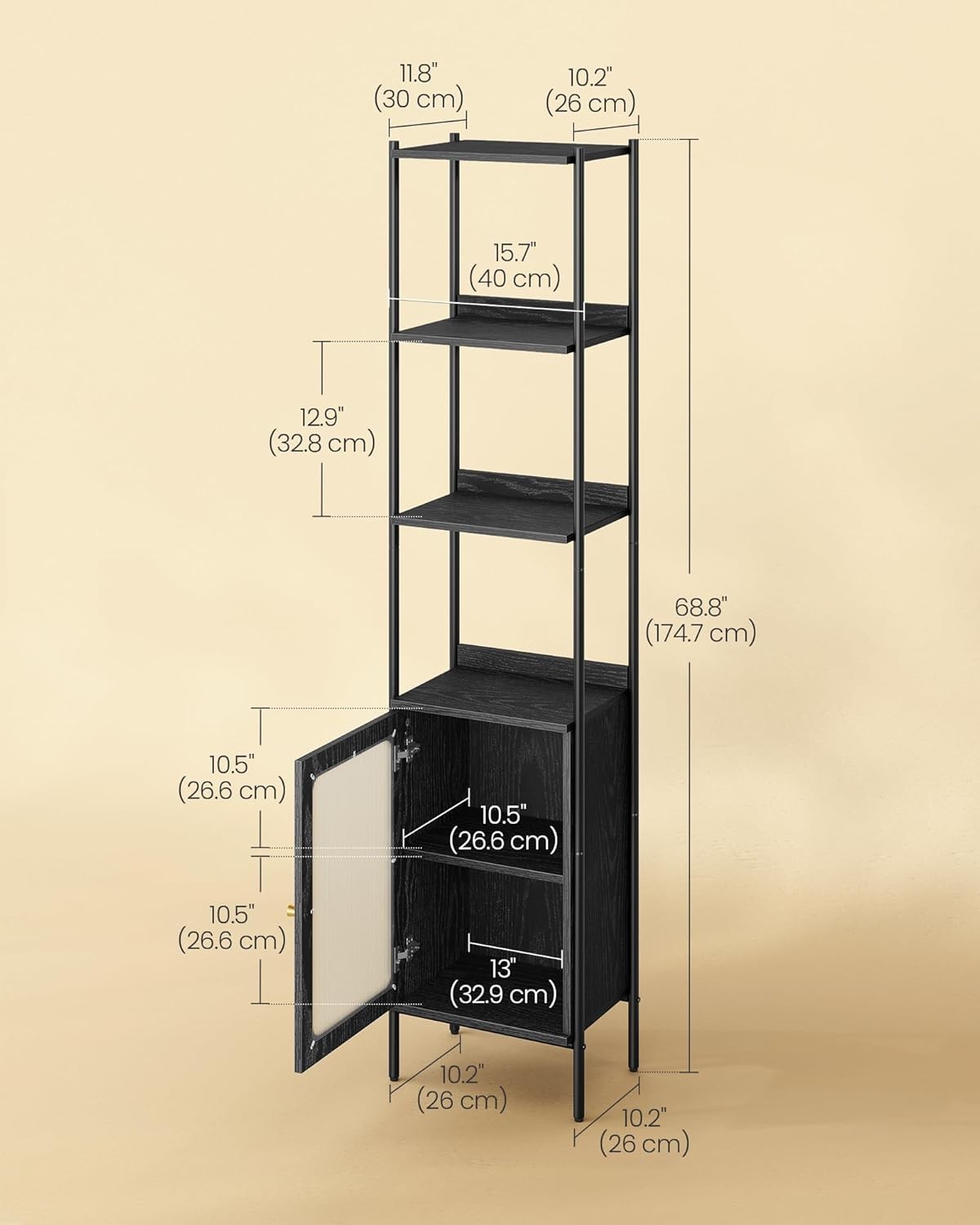 6-Tier Tall Bookcase with Cabinet – Modern Black Shelving Unit for Home & Office