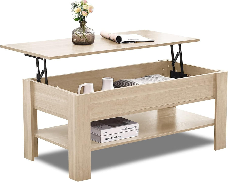 Lift Top Coffee Table with Storage Large Hidden Compartment Oak 120x60cm