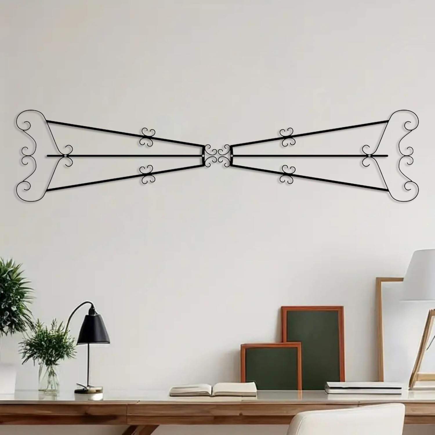 Abstract Metal Wall Art Scroll Modern Minimalist Black Above Door Decor