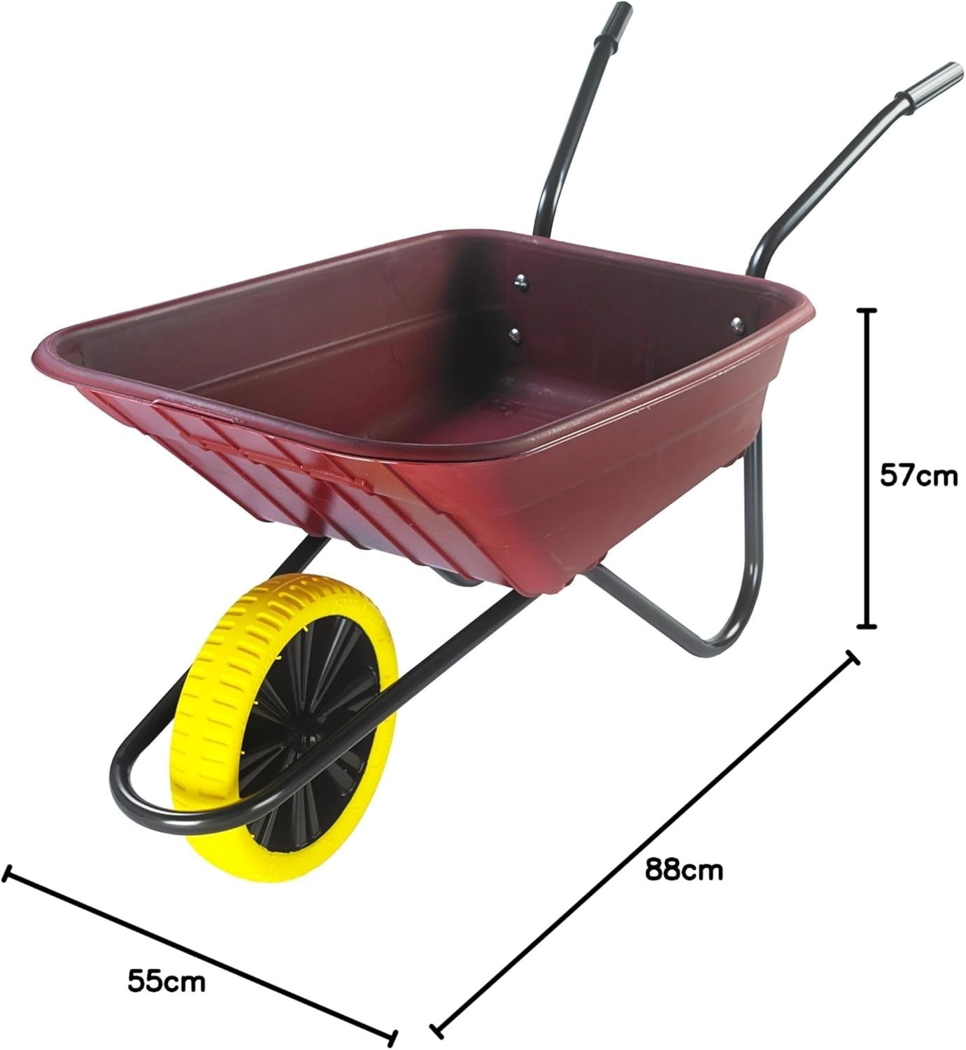 90L Garden Wheelbarrow Burgundy - Puncture Proof Tyre w/ PP Plastic Tray 125kg