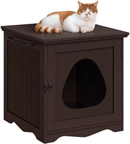 Hidden Cat Litter Box Furniture with Ventilation & Towel Rail, Espresso