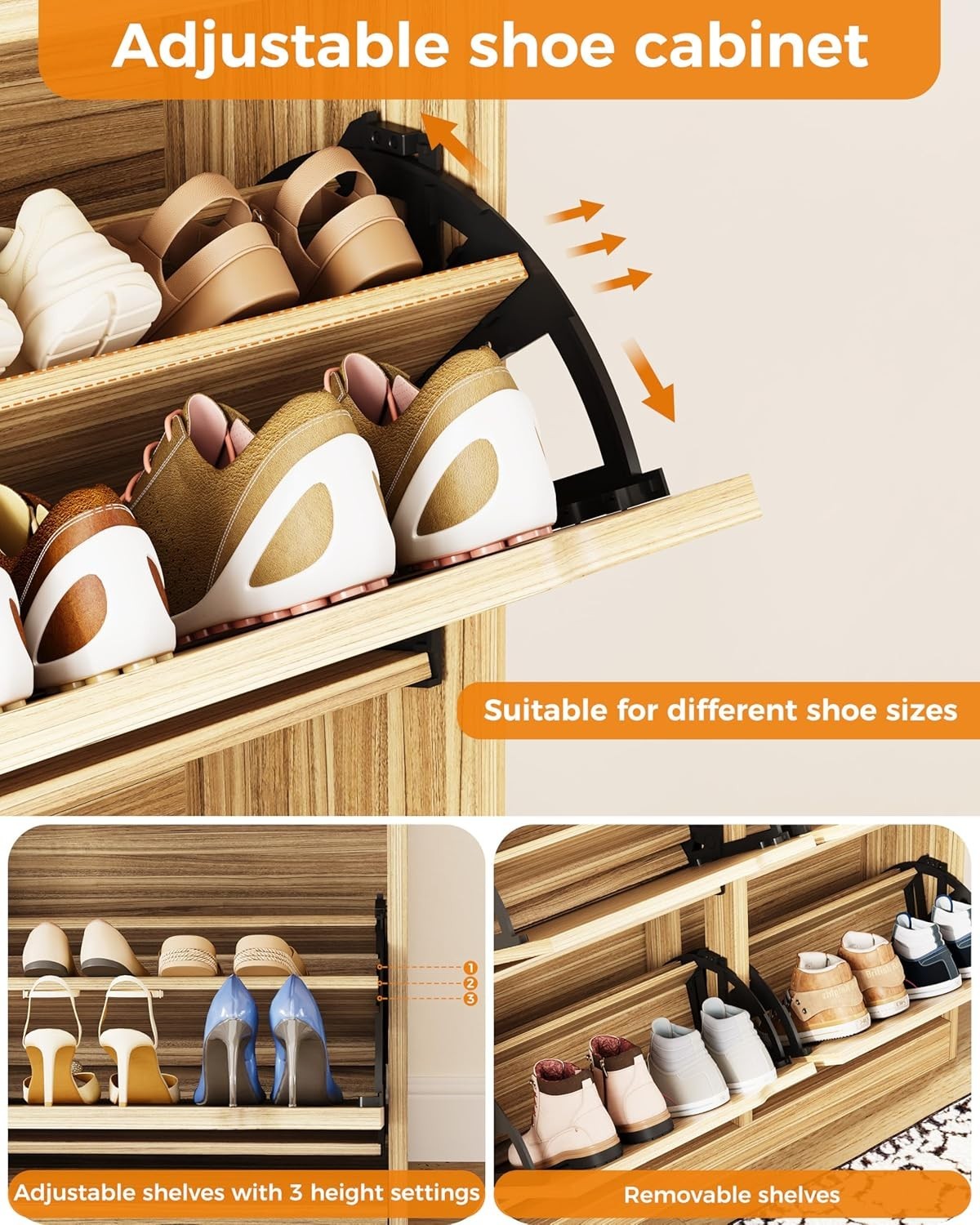 Wood Shoe Cabinet with 4 Flip Drawers & 2 Storage Drawers – Slim Hallway Unit