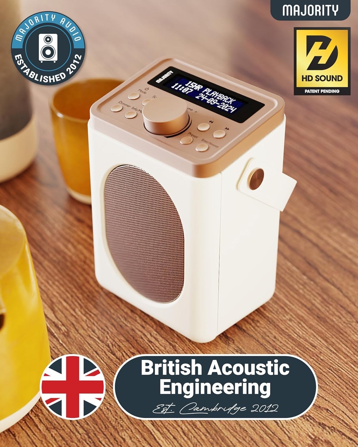 Portable DAB+ FM Radio Bluetooth | 15H Battery | Dual Alarm Cream