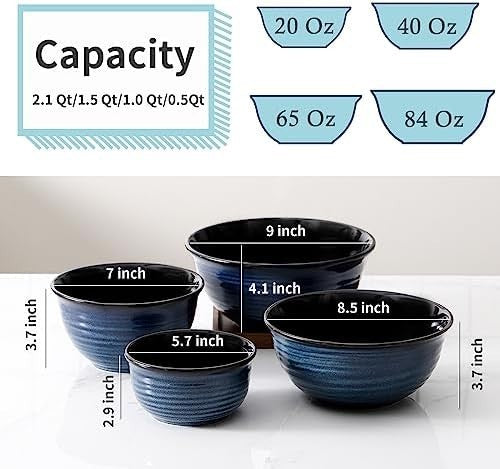Ceramic Mixing Bowls Set of 4 – Dishwasher & Microwave Safe, Nesting
