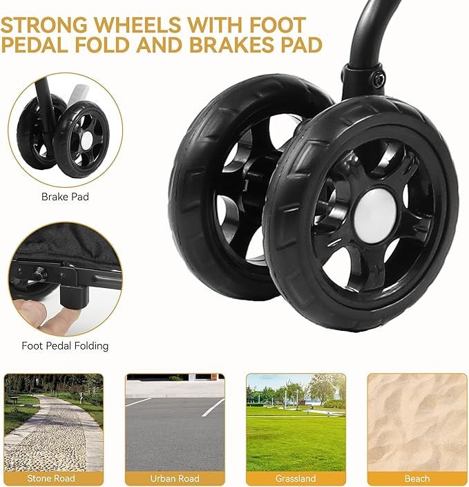 Dog Stroller Foldable Pet Pushchair 4 EVA Wheels Travel Pram Medium Dogs 22kg