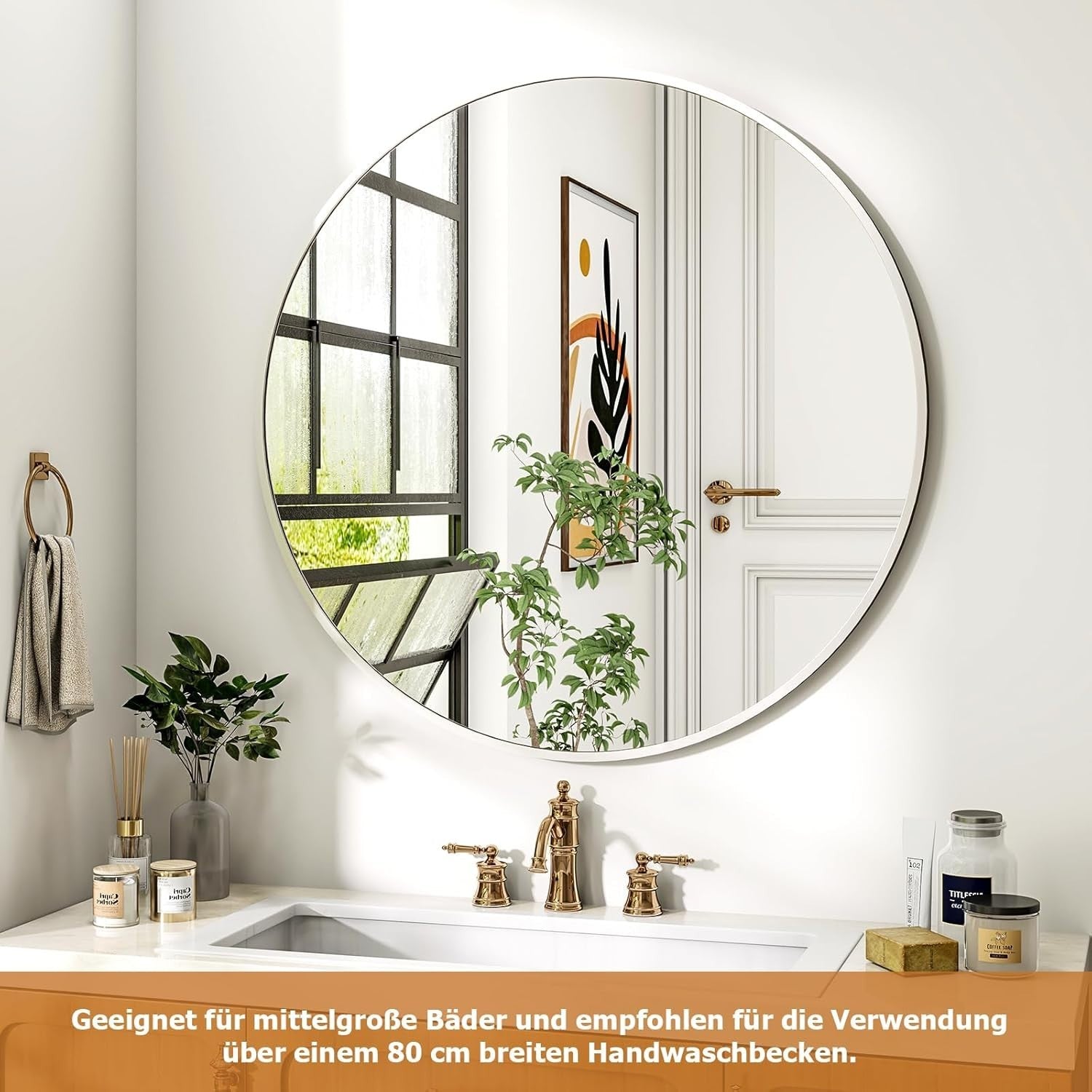 Round Silver Wall Mirror 80cm HD Glass Explosion-Proof & Stylish Frame