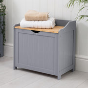 Bathroom Laundry Bin Cabinet Wooden Storage Box with Lift Lid Grey Bamboo