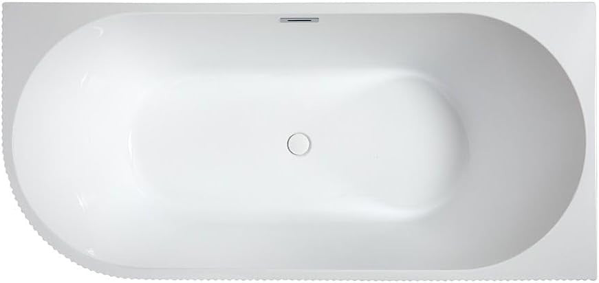 White Right Hand Fluted Corner Bath 1700x800mm Chrome Overflow