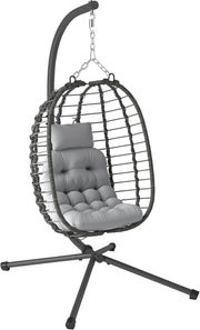 Luxury Hanging Egg Chair Swing with Stand Plush Cushion Indoor Outdoor