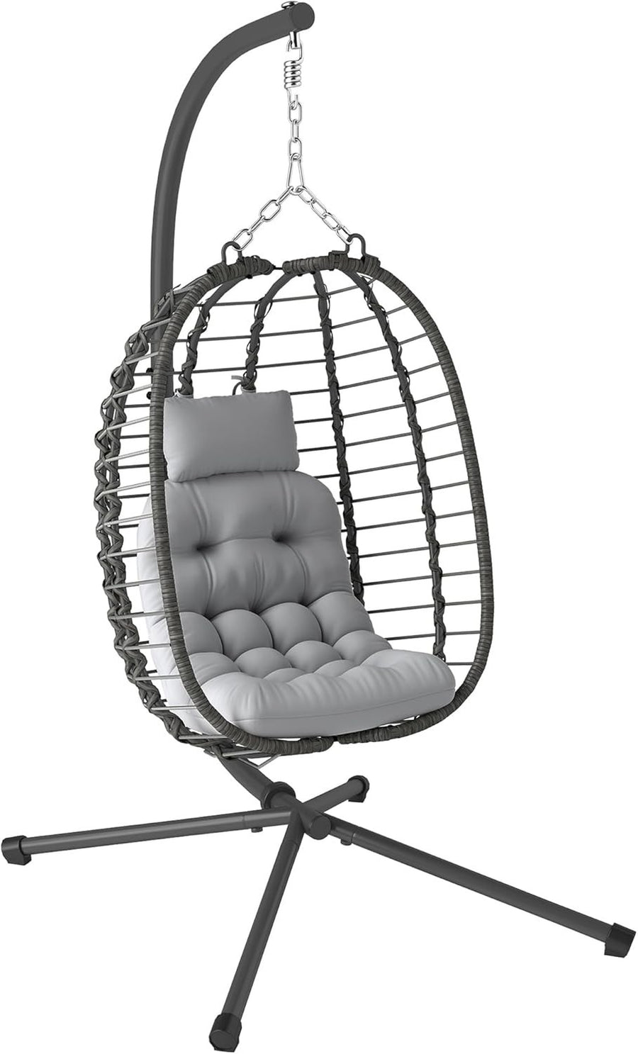 Luxury Hanging Egg Chair Swing with Stand Plush Cushion Indoor Outdoor