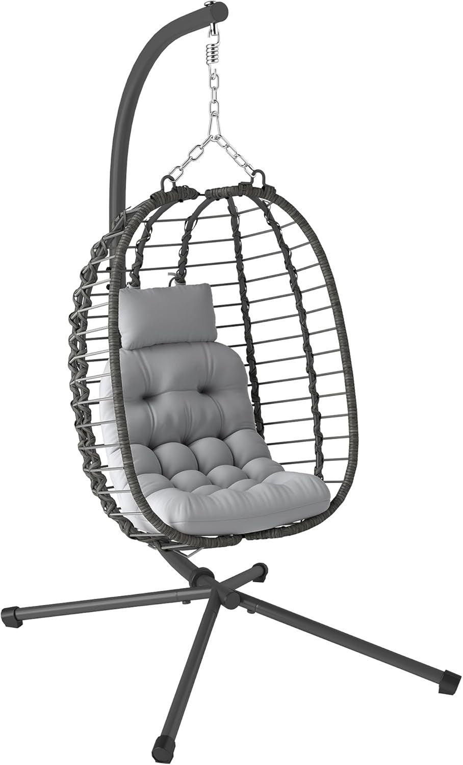 Luxury Hanging Egg Chair Swing with Stand Plush Cushion Indoor Outdoor
