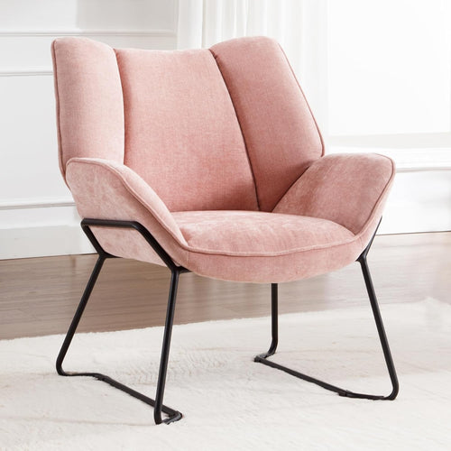 Pink Chenille Armchair Modern Tub Chair Upholstered Metal Legs