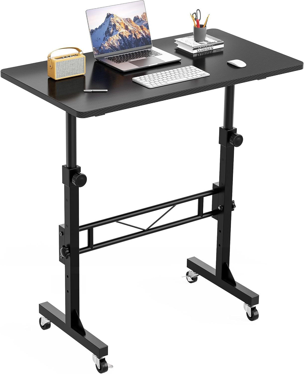 Height Adjustable Standing Desk on Wheels Small Laptop Workstation Black