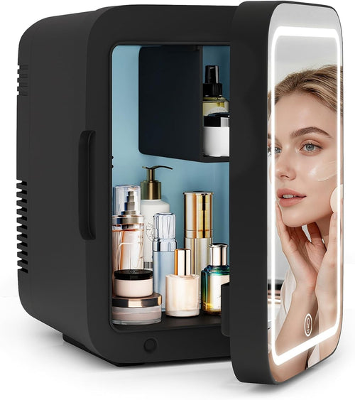 4L Portable Mini Skincare Fridge Cooler & Warmer LED Mirror AC/DC Black