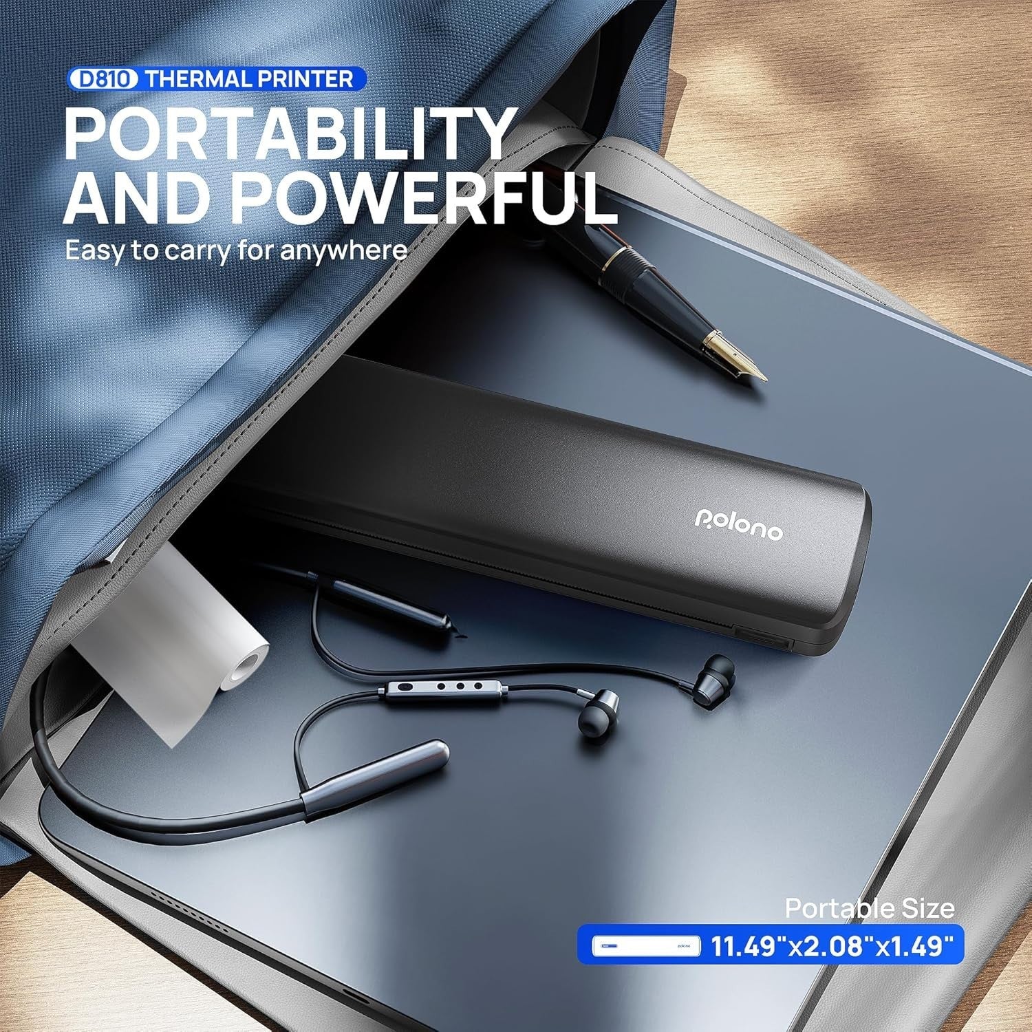 Black Portable A4 Wireless Thermal Printer Bluetooth Inkless Travel Office