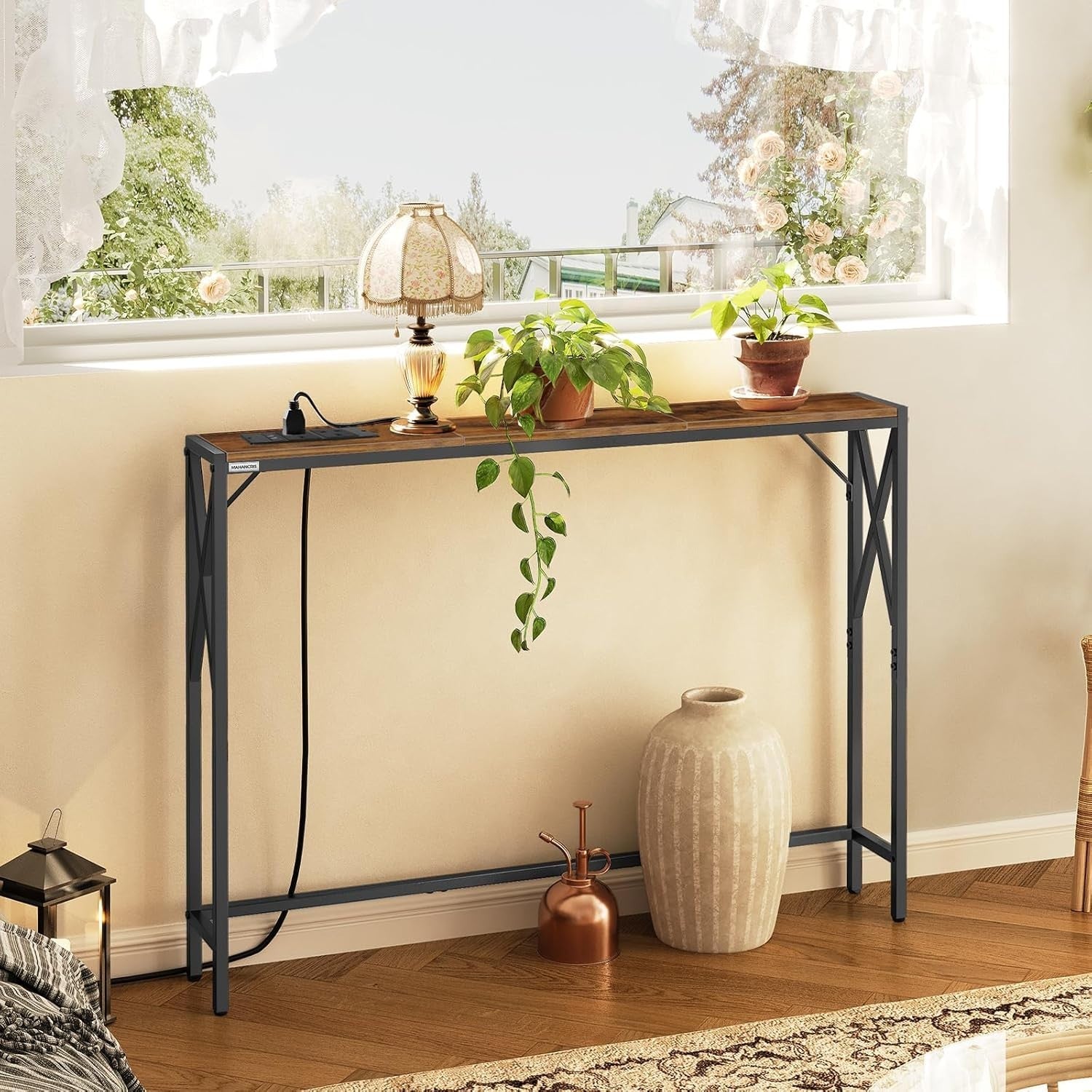 2-Pack Narrow Console Tables with USB Charging & Power Outlets, 100cm