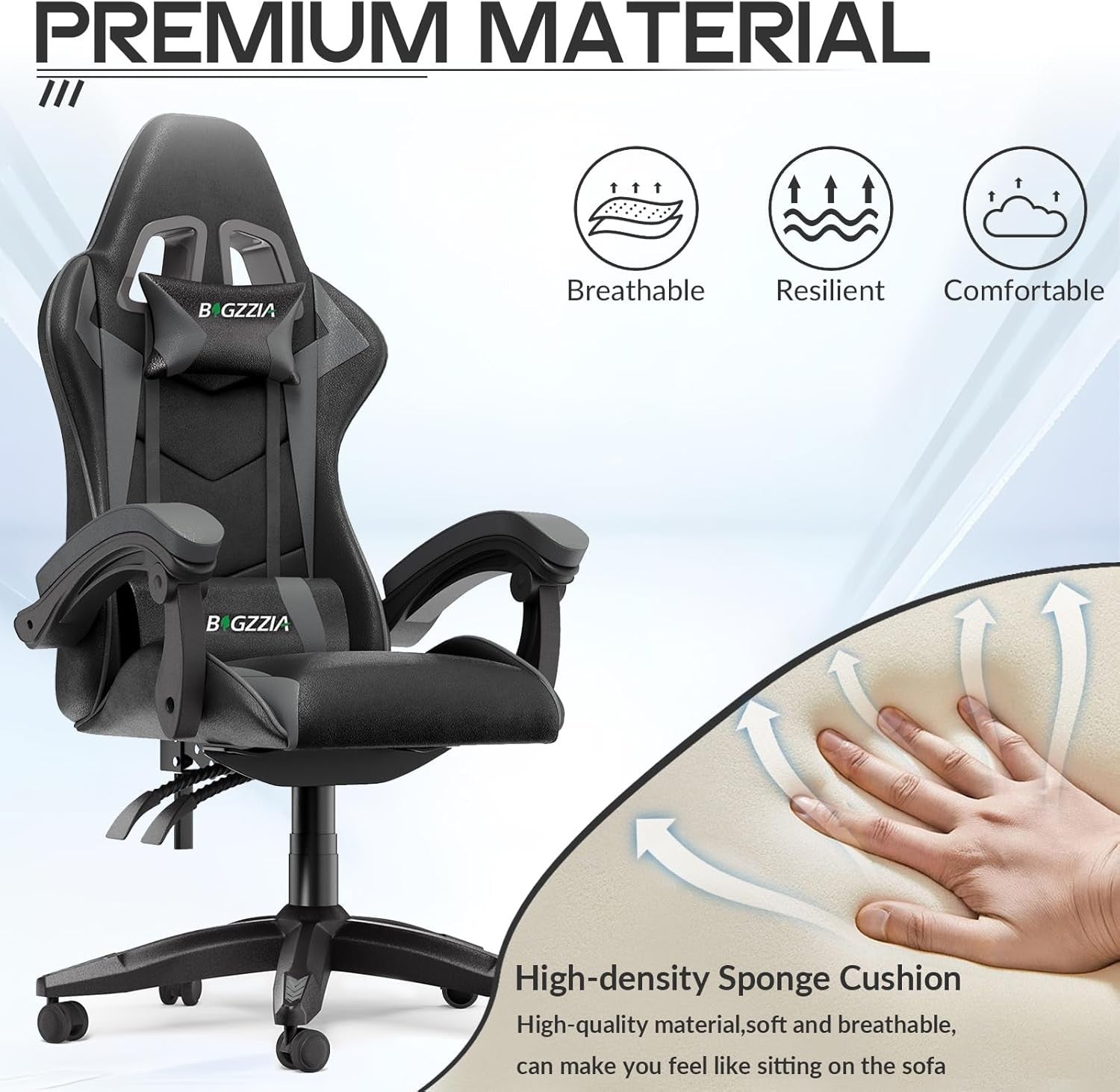 Ergonomic Gaming Chair Grey Reclining Adjustable Office PC Seat