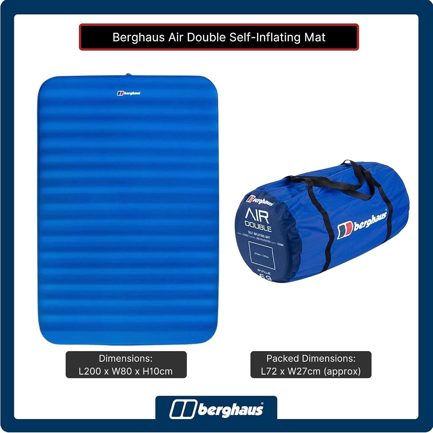 Double Self-Inflating Camping Mat 201x132x10cm Air Bed for 2 Adults