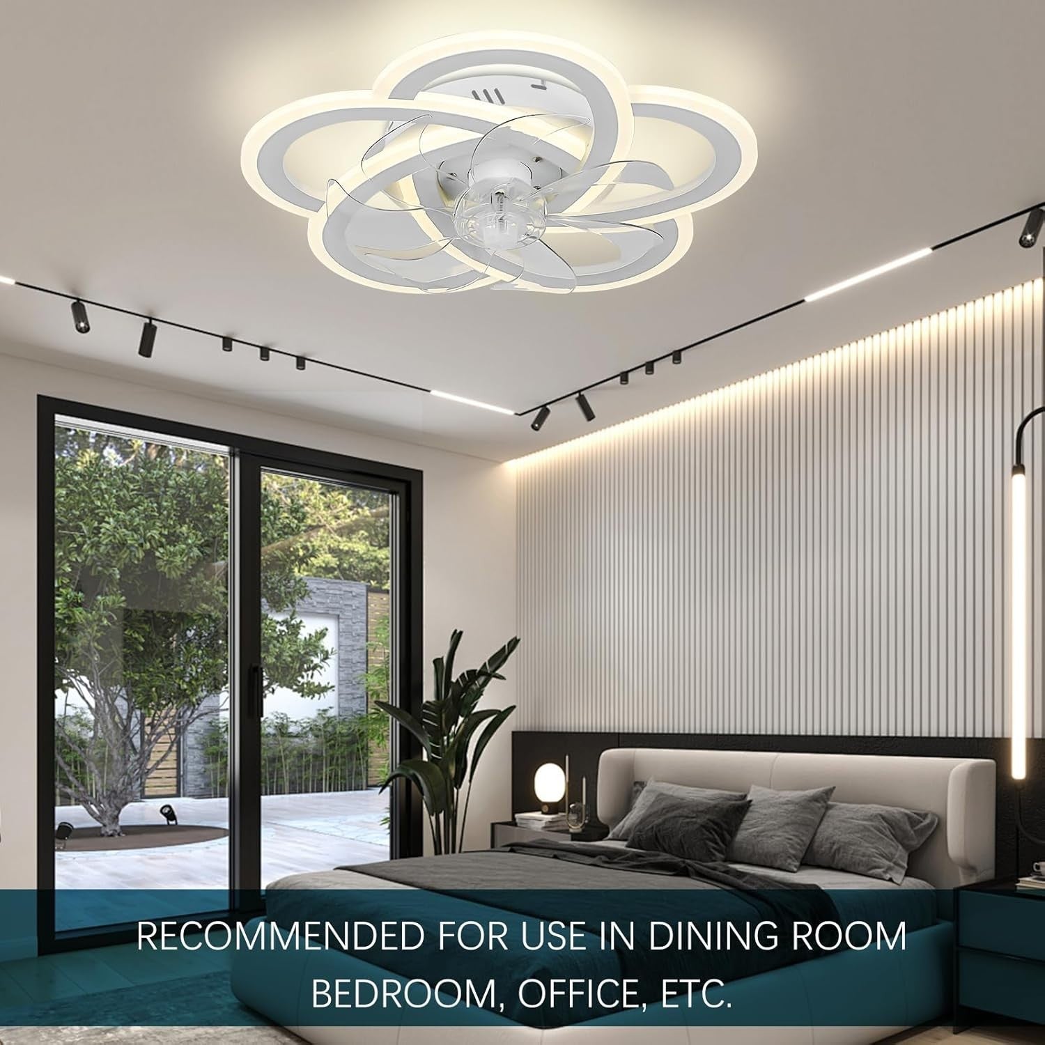 Ceiling Fan with Light, 6 Speeds, Dimmable, Remote, 50 cm White