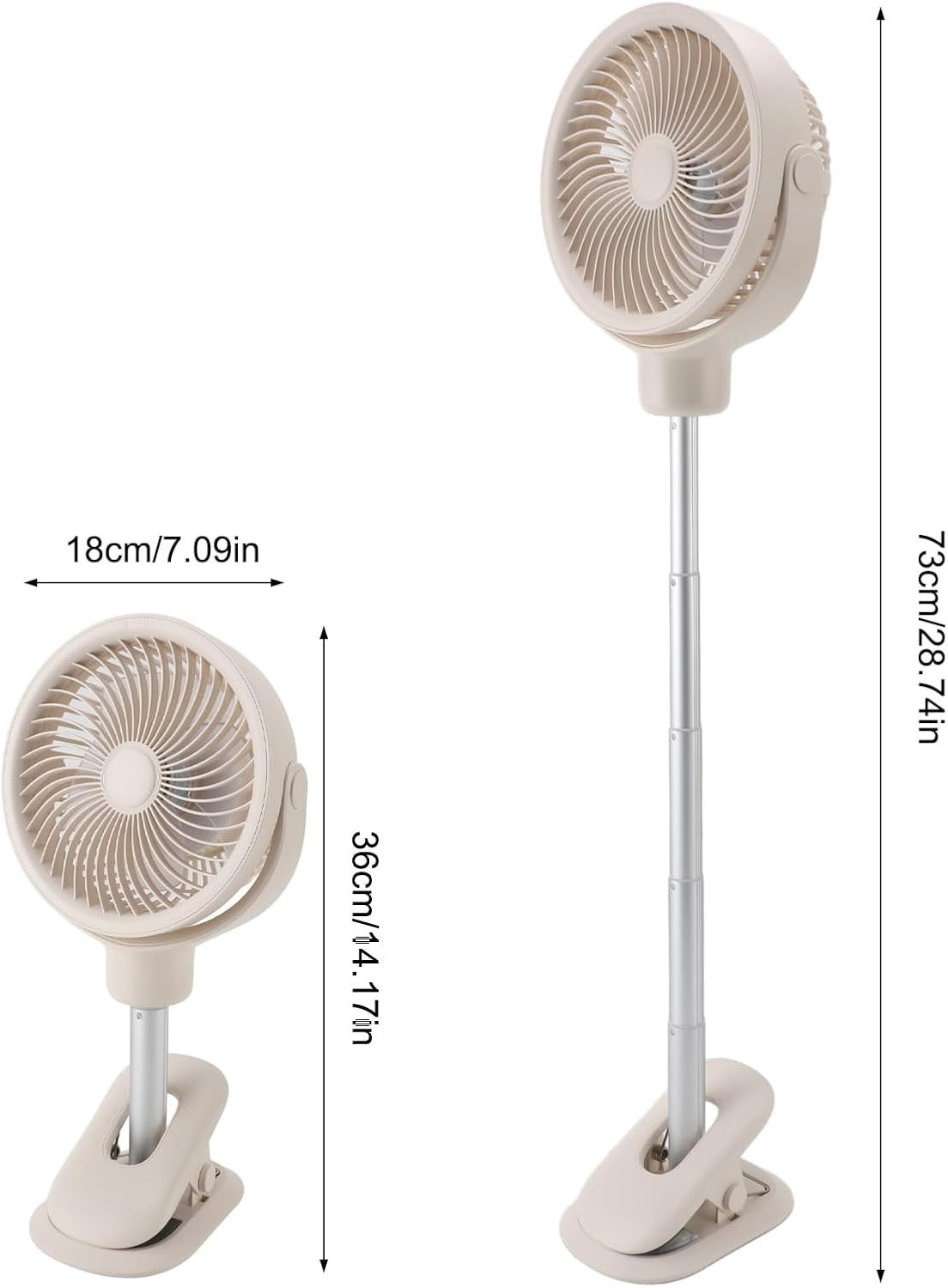 Clip-On Desk & Floor Fan – 4-Speed Telescopic USB Rechargeable with LED Light
