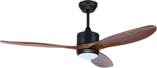 Ovlaim 132cm Wood Ceiling Fan, 3 Blades, LED Light, Quiet DC Motor, Remote