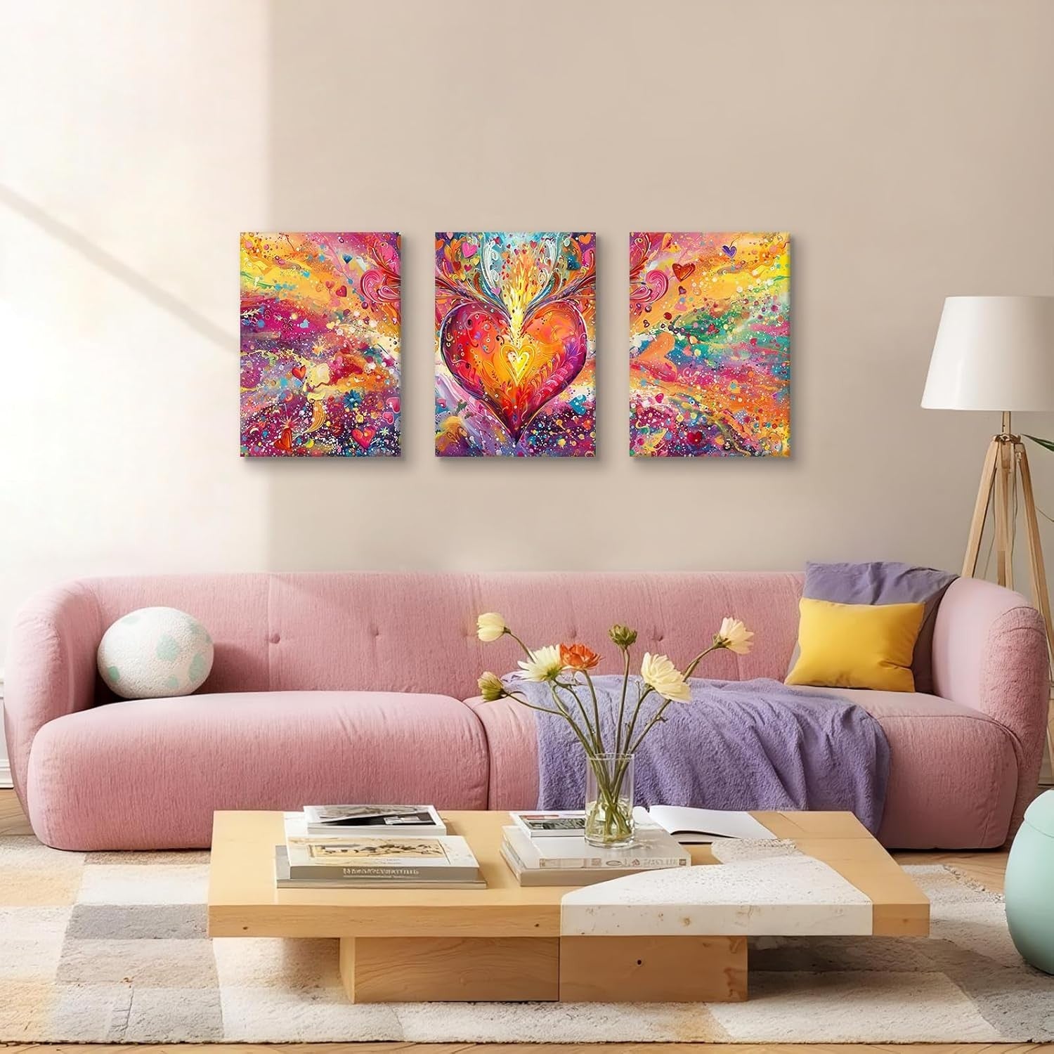Set of 3 Abstract Heart Canvas Wall Art 40x60cm