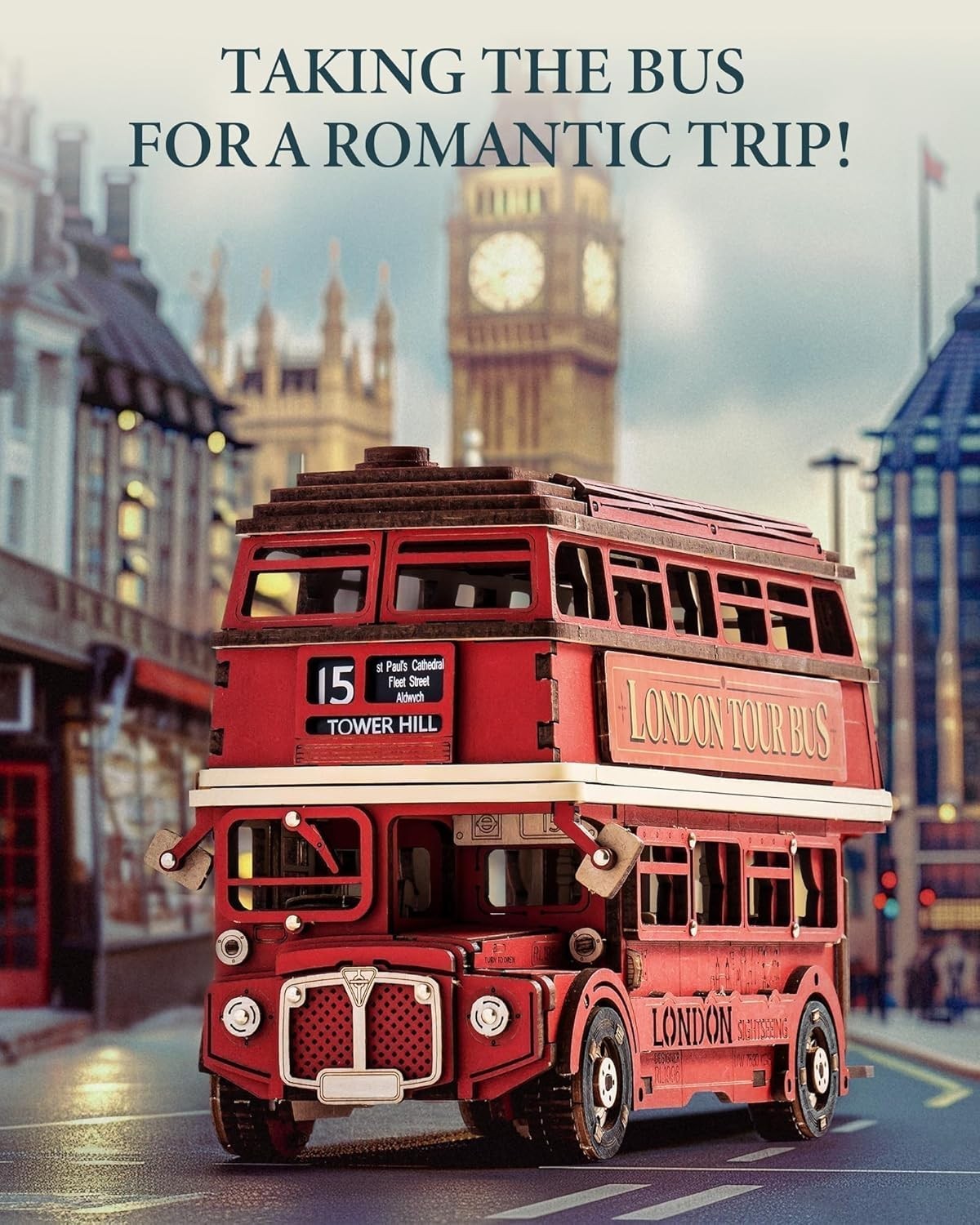 3D Wooden London Bus Puzzle Model Kit, Easy DIY Craft with Realistic Detail