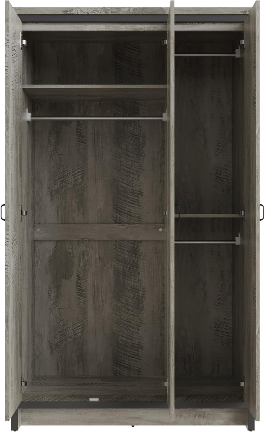 3 Door Grey Wardrobe Hanging Rail Shelves Bedroom Storage Cupboard