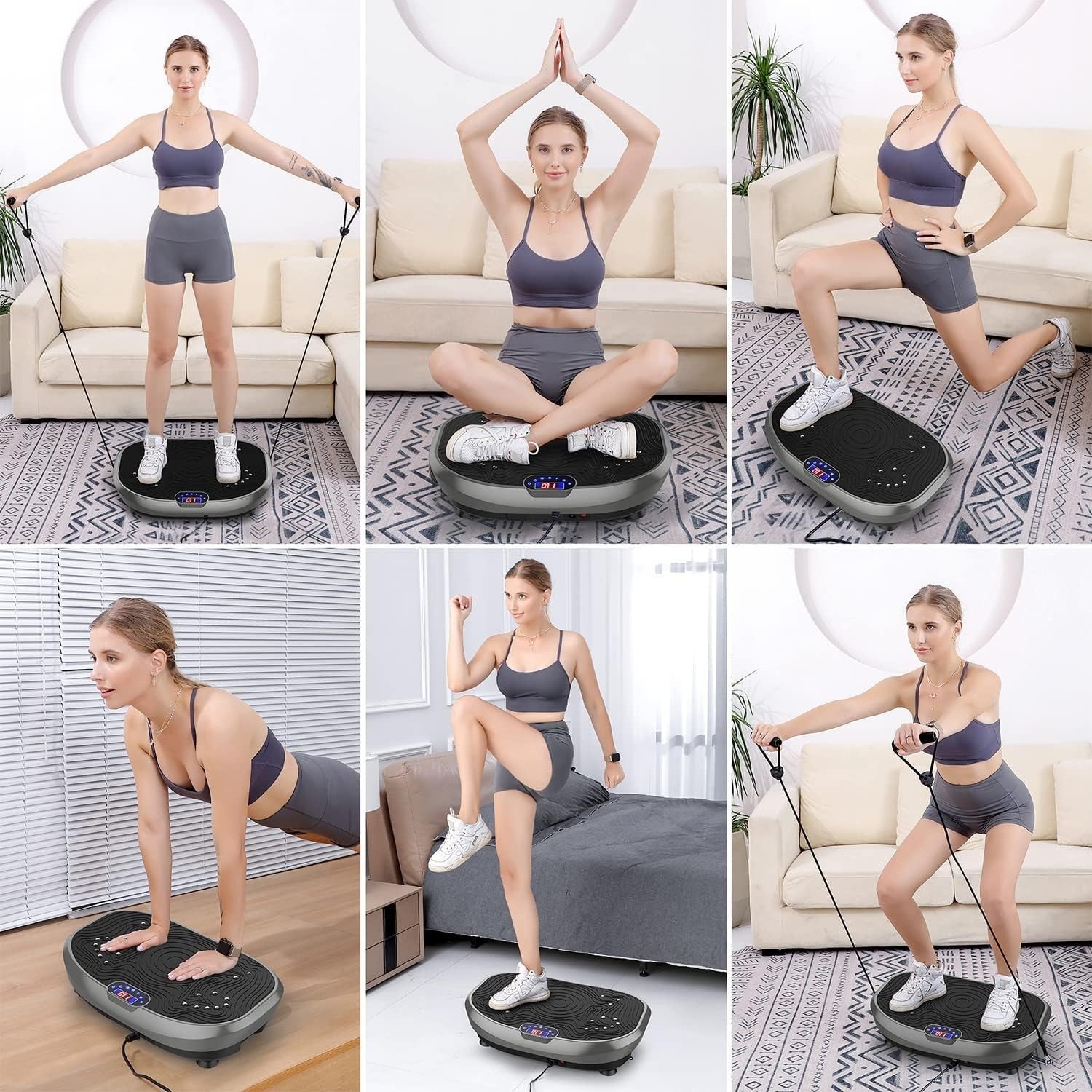 Grey Vibration Plate Exercise Machine Whole Body Workout 120 Levels
