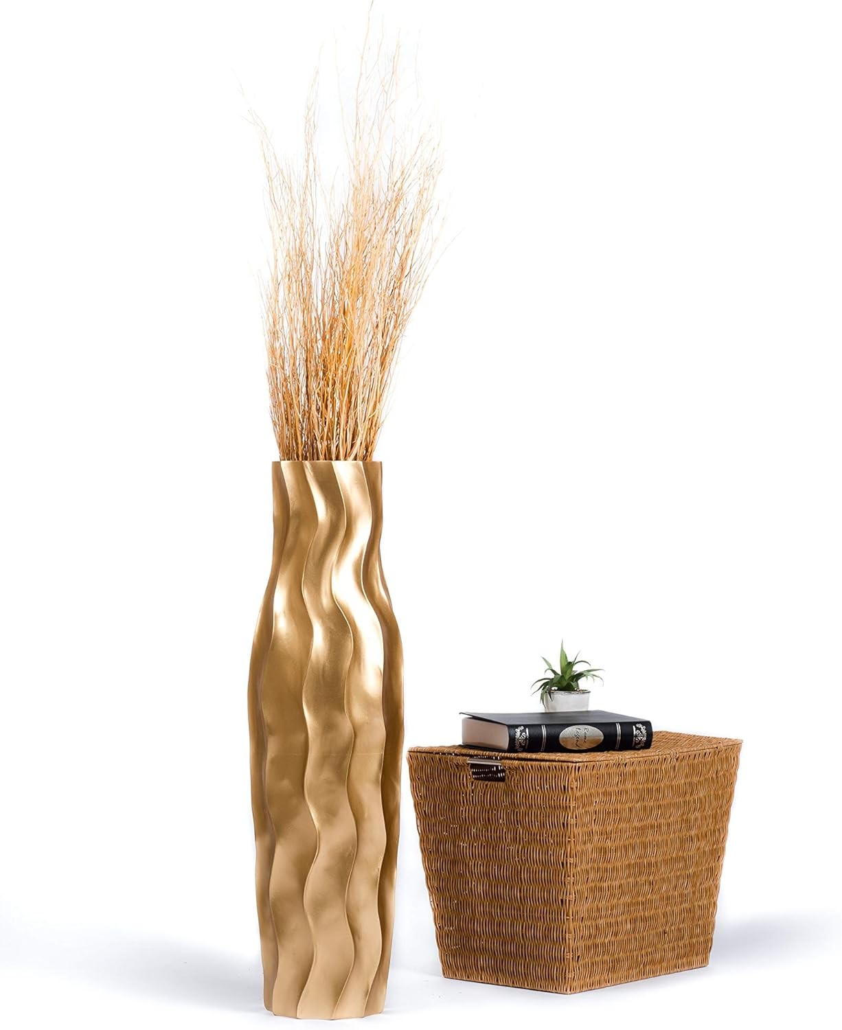 Large Gold Floor Vase 85cm Tall Farmhouse Decorative Vase for Pampas Grass