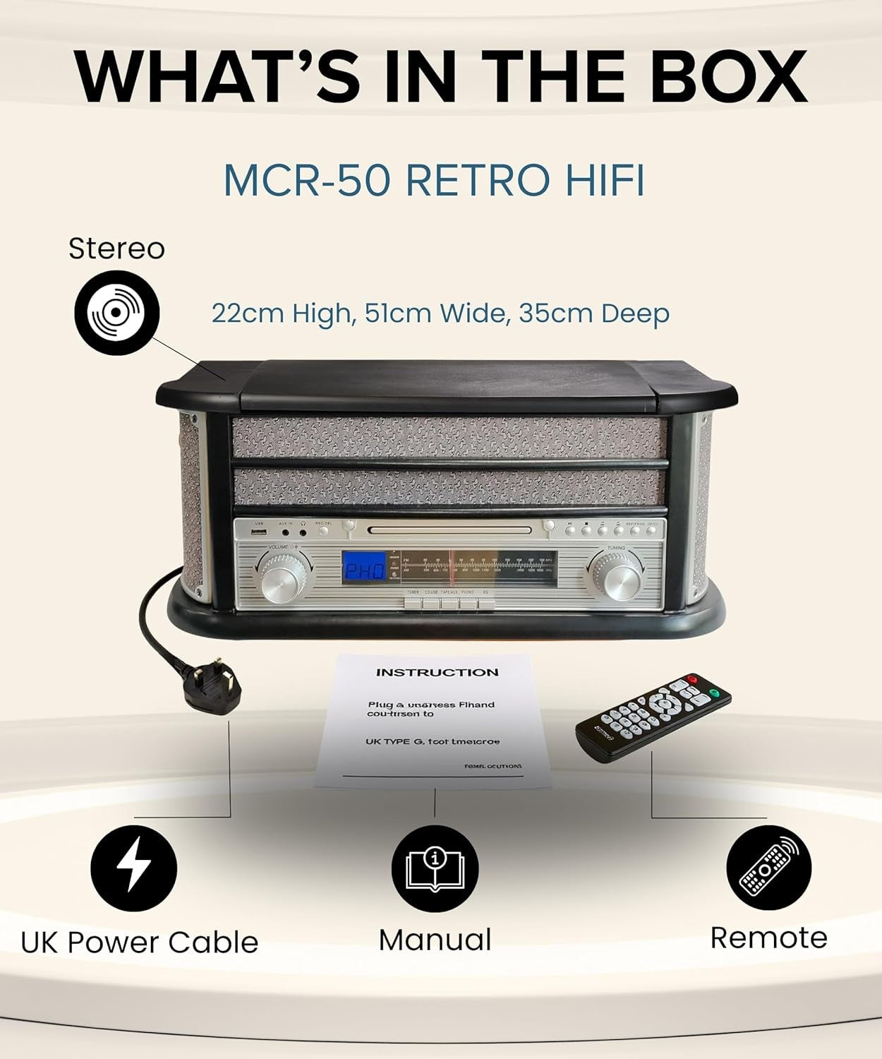 8-in-1 Retro Music System Vinyl CD Cassette Player Bluetooth Radio USB MP3