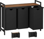3 Section Laundry Hamper with Removable Bags & Shelf, Black Walnut Organiser