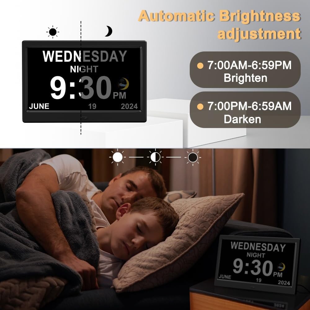 10.1” Dementia Digital Clock Large Day Date Display Dimming Elderly