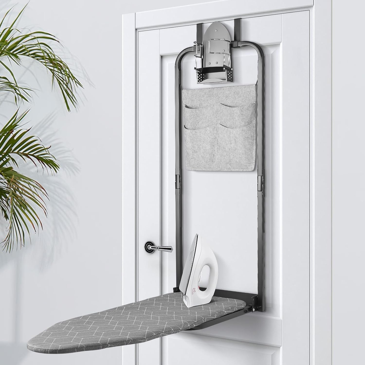 Over Door Ironing Board Space Saving Hanging Foldaway with Iron Holder