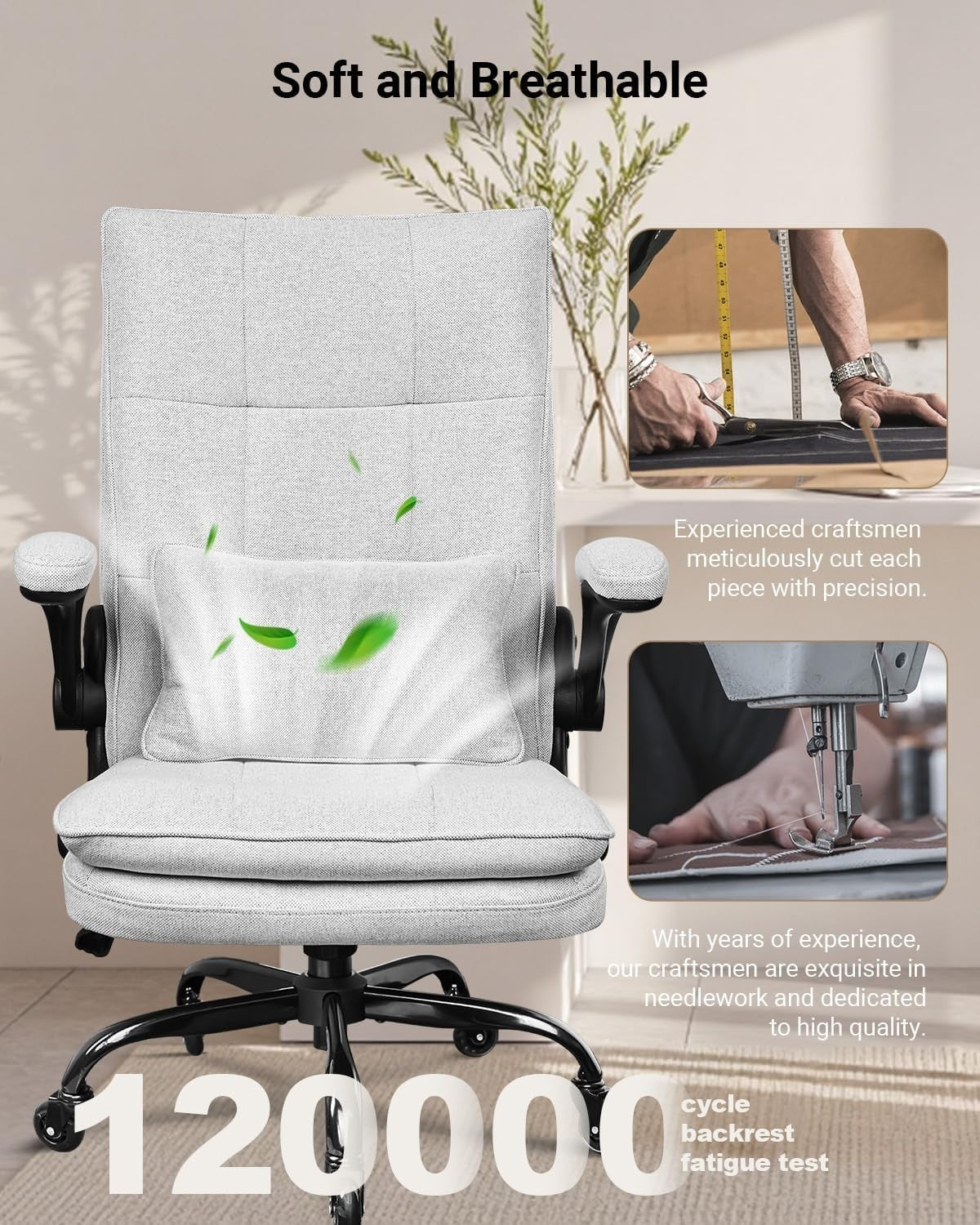 Ergonomic Office Chair Adjustable Lumbar Support Flip-Up Armrests Swivel Desk Se