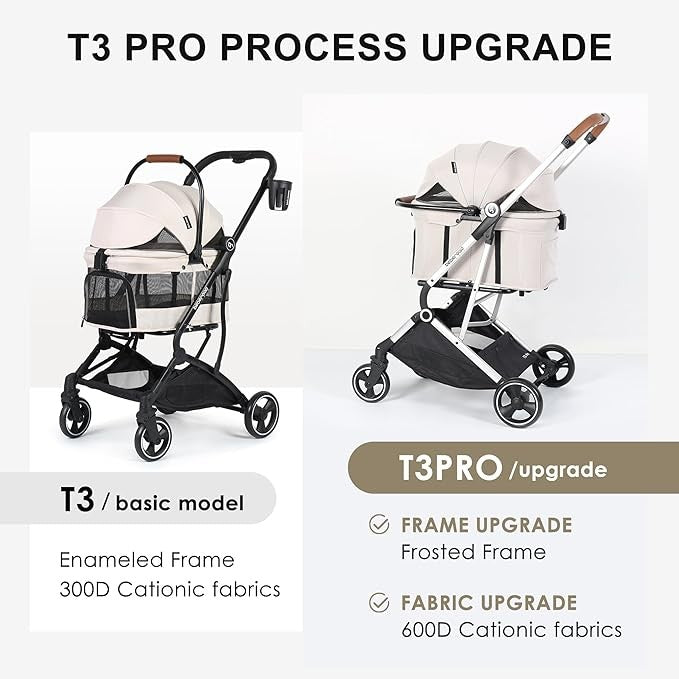 3-in-1 Pet Stroller Detachable Carrier Foldable Pushchair for Small Dogs Cats