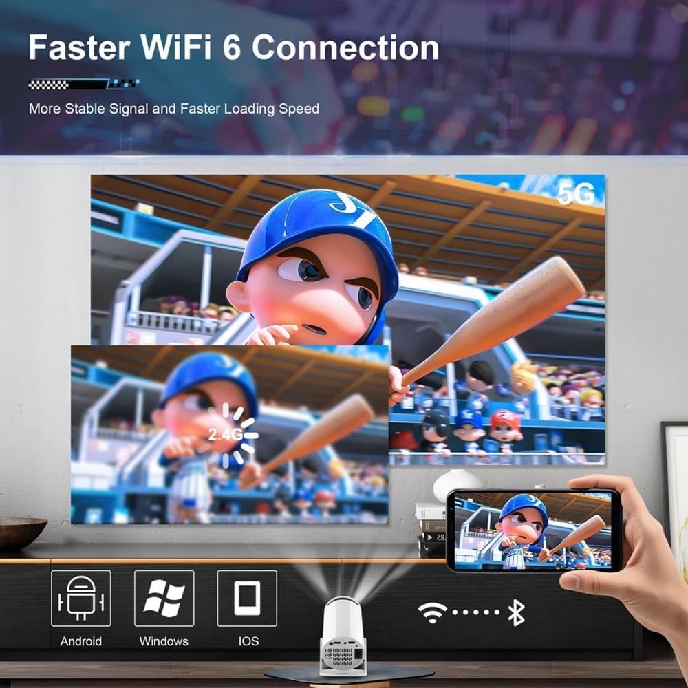 4K Mini Smart Projector 720P WiFi 6 Bluetooth Android Portable