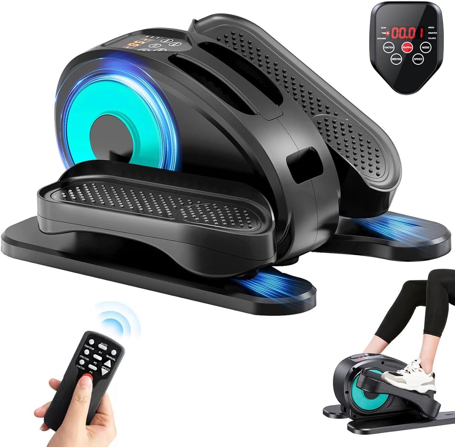 Under Desk Electric Elliptical Pedal Exerciser Quiet Remote LED Seated Trainer
