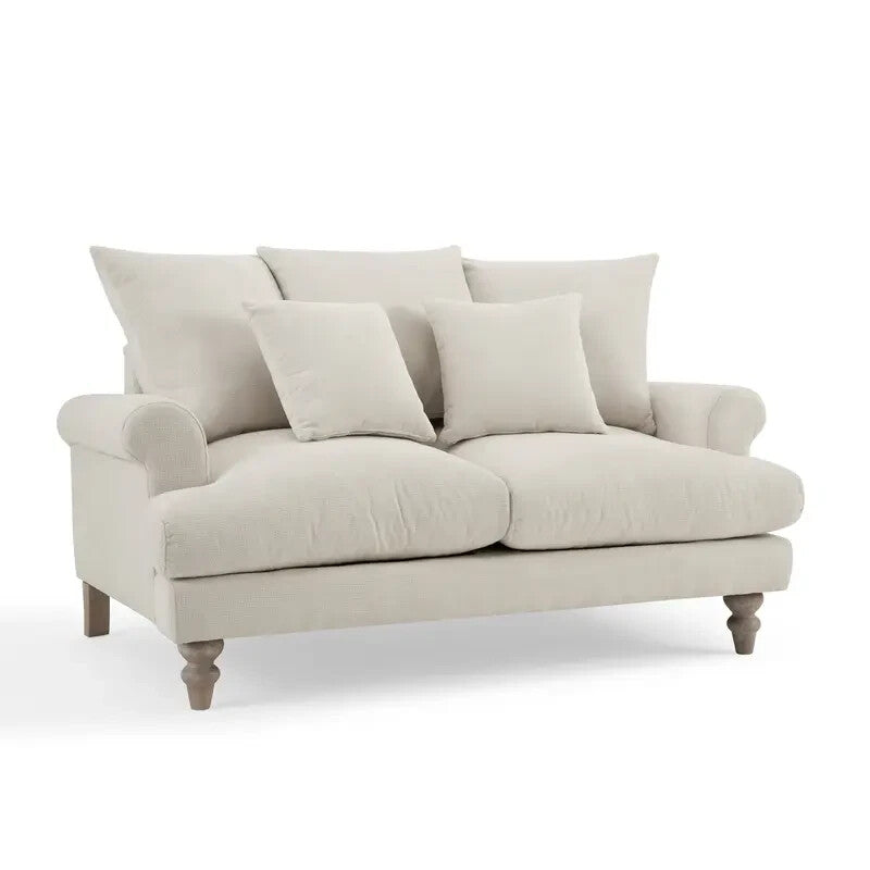 Ivory Linen 2 Seater Sofa with Scatter Cushions | Deep Plush Seating