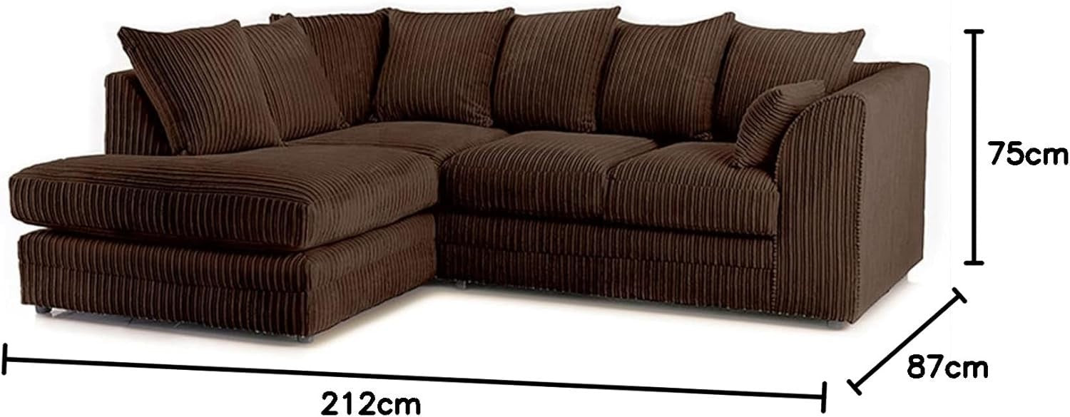 Chocolate Corner Sofa 3-4 Seater Cord Fabric | Memory Foam Comfort L-Shape