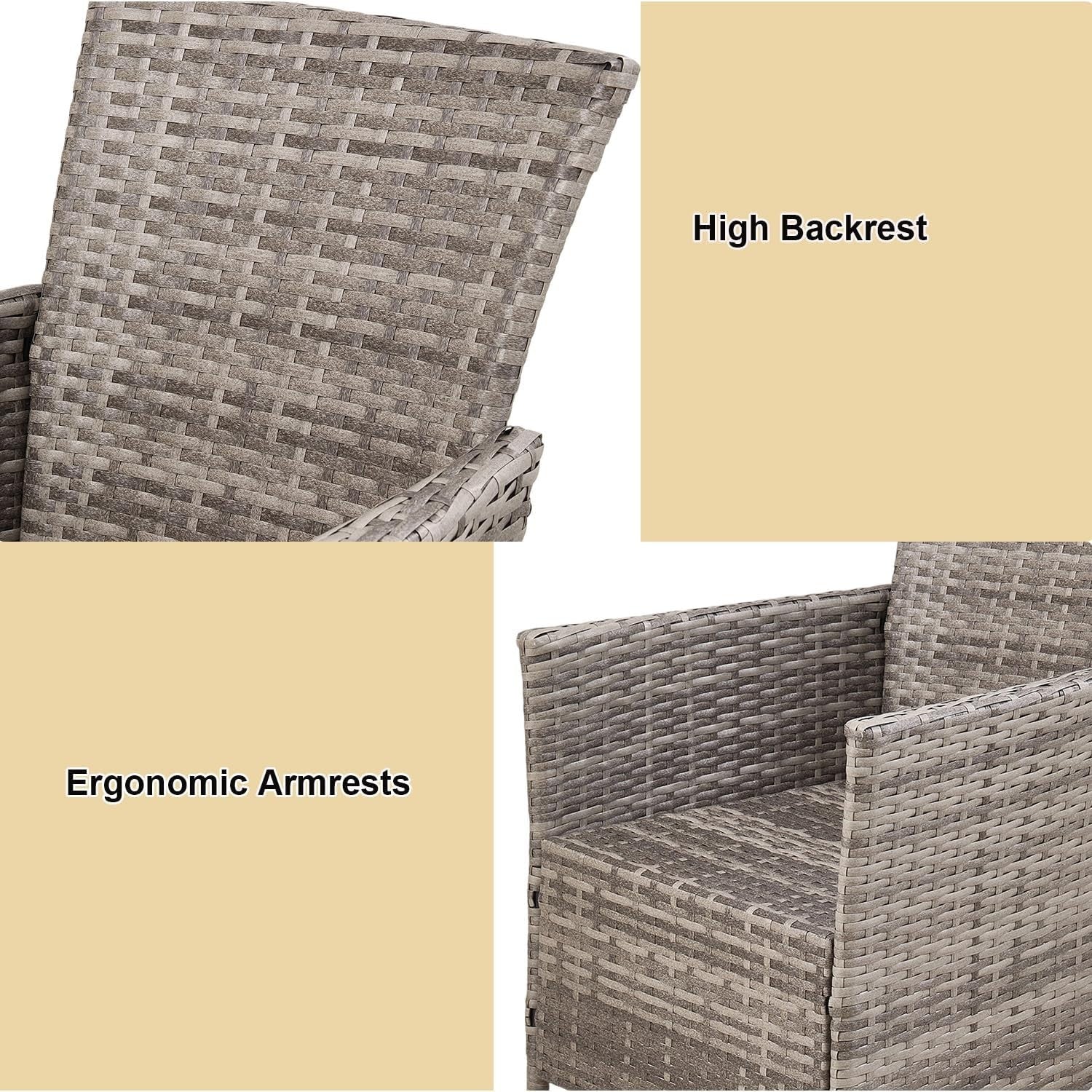 Stackable Rattan Garden Chairs Set of 2 Cushioned High Back Patio Armchairs