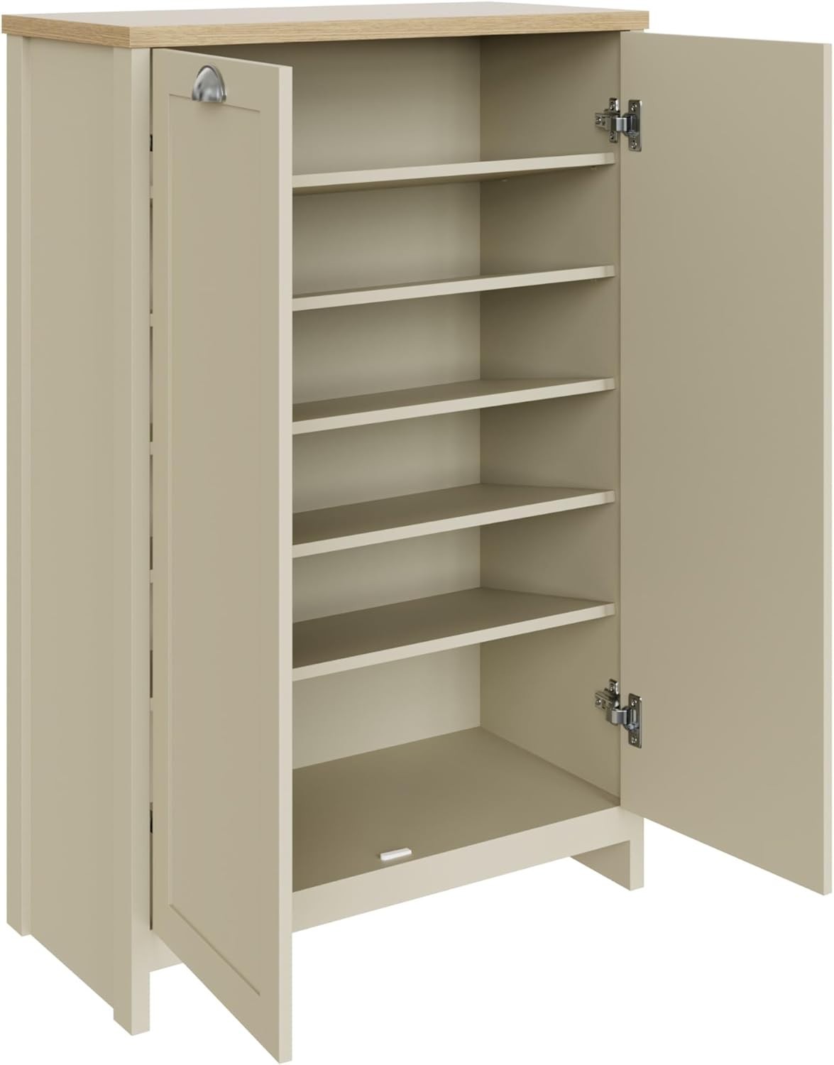 Shoe Storage Cabinet with Doors & Adjustable Shelves, Cream Oak Unit