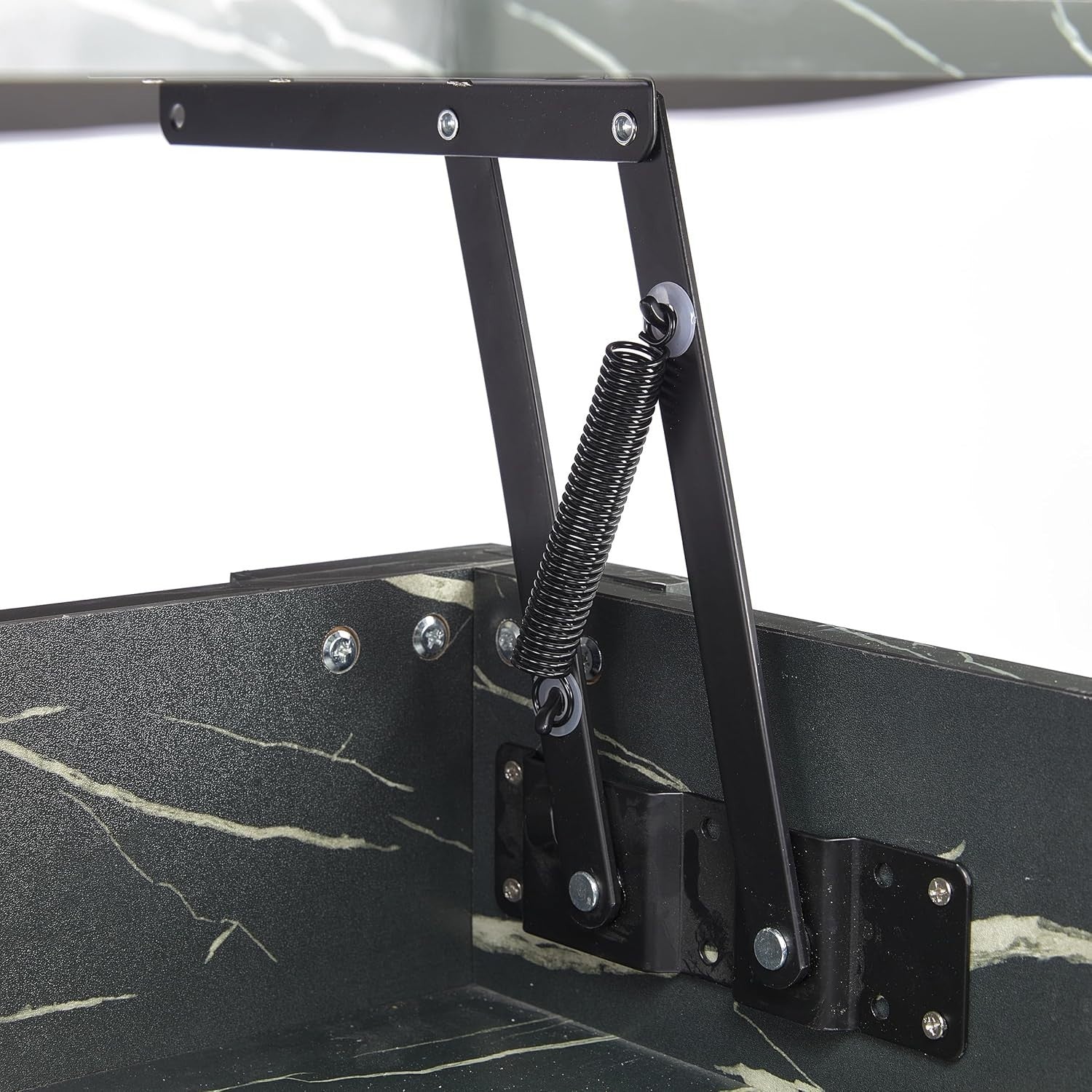 High Gloss Lift Top Coffee Table with Storage Black Marble 120cm Modern