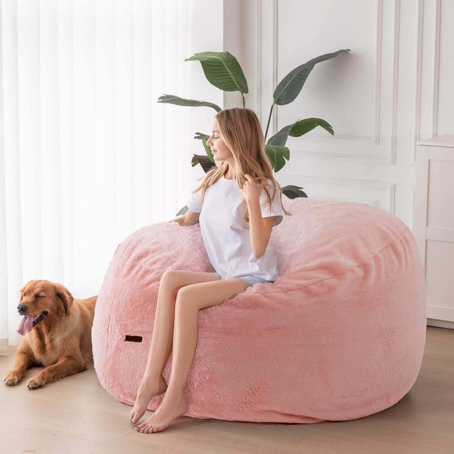 Foam Bean Bag Chair Bed Double Pink Sofa Lounger Foldable Guest Seat
