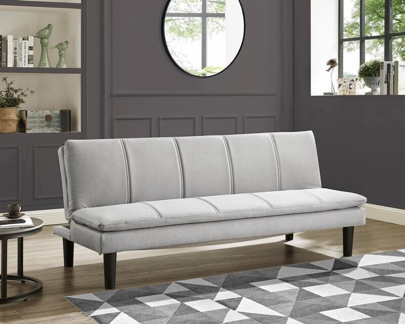 Light Grey 3 Seater Sofa Bed Clic Clac Fabric Couch Guest Sleeper