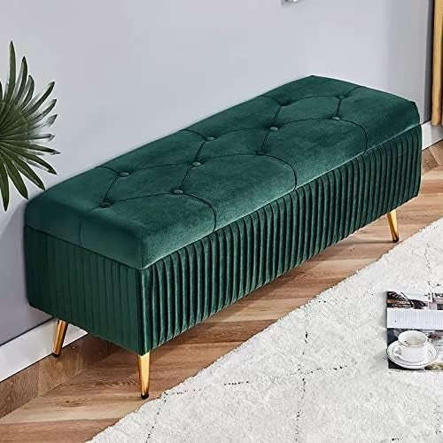 Green A Velvet Storage Ottoman Bench with Gold Legs – Bedroom & Living Room