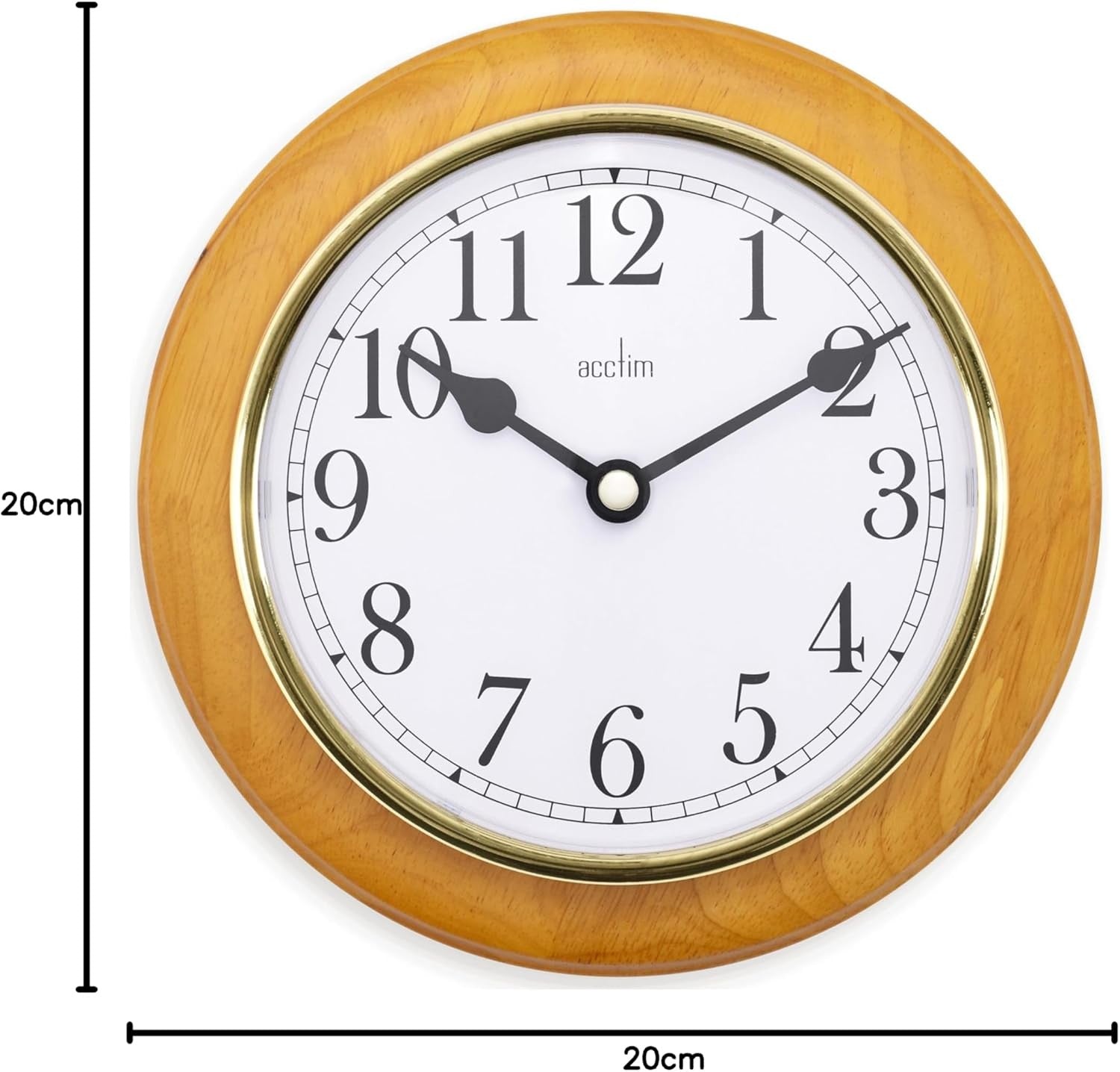 20cm Wood Frame Wall Clock Gold Trim | Easy Read Silent Quartz Clock