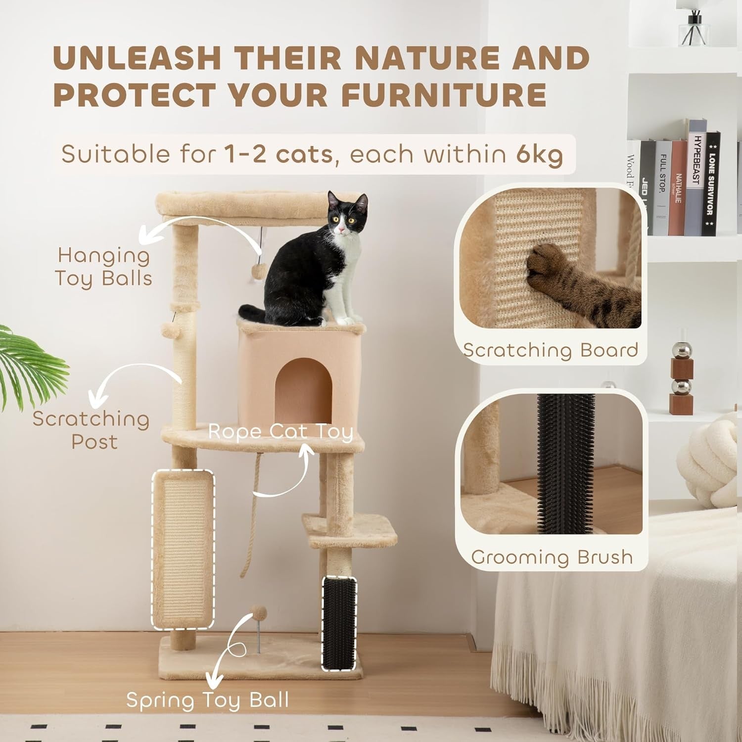 Cat Tree Tower 132cm Multi Level Scratching Post Condo Bed Indoor Climber
