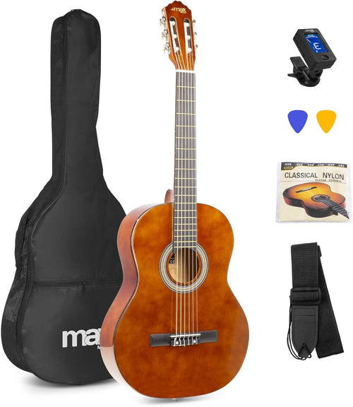 Full Size Classical Acoustic Guitar Starter Kit Dark Wood