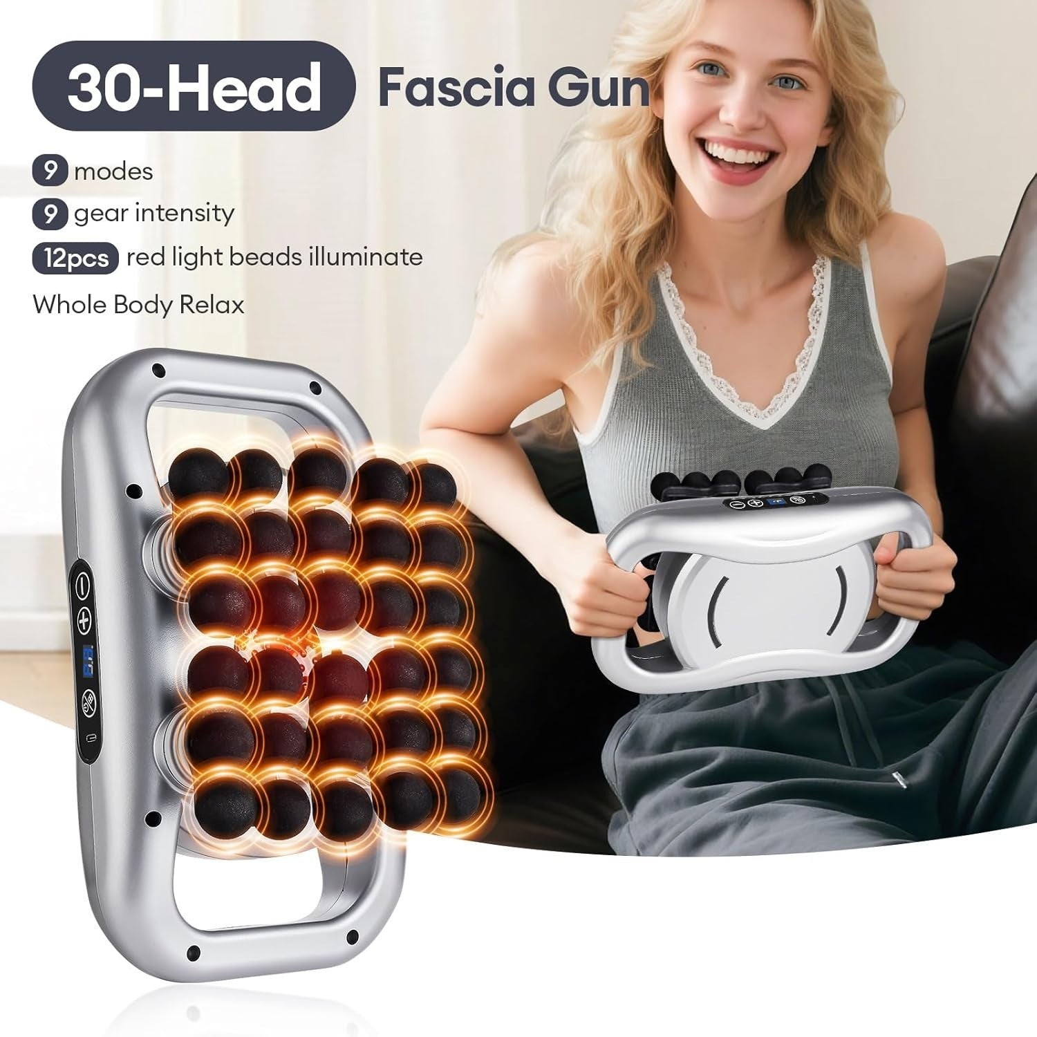 30 Head Deep Tissue Massage Gun Red Light Therapy Full Body Muscle Relief